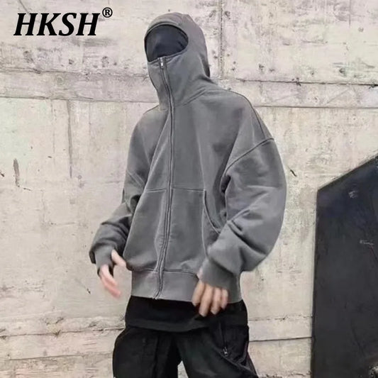 HKSH Techwear Hoodie mit Maske – Ninja Streetwear Zip-Up Kapuzenjacke