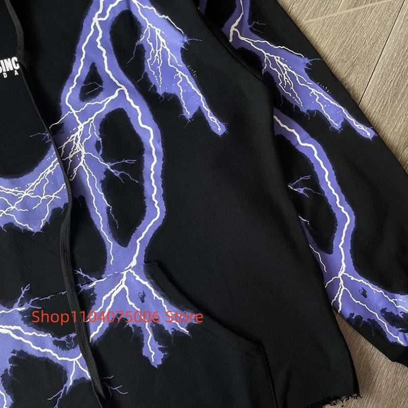 Lightning Pattern Reflective Hooded Sweatshirt – Missing Since Thursday Streetwear Unisex Winter Hoodie für Männer