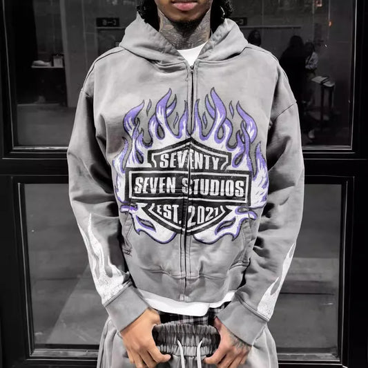 2024 Y2K Zip-Up Hoodie mit Letter-Print – Cyber Streetwear für Damen & Herren