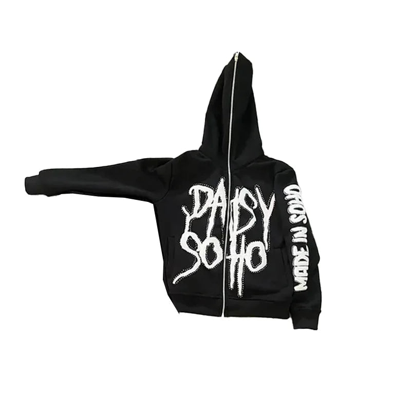 Y2K Hip Hop Zipper Hoodie 2025 – Retro Streetwear mit Letter-Print