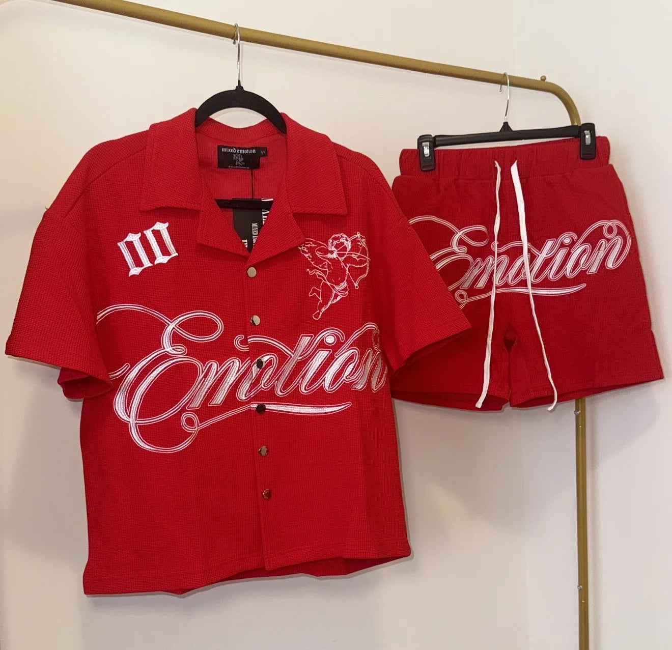 😇 25SS Mixed Emotion Angels Polo-Set – Stickerei Shirt & Shorts