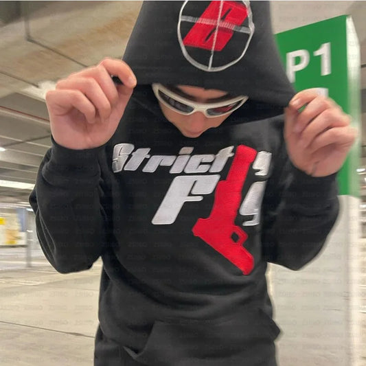 Oversized Hoodie mit Gun-Print – Vintage Harajuku Streetwear für Herren
