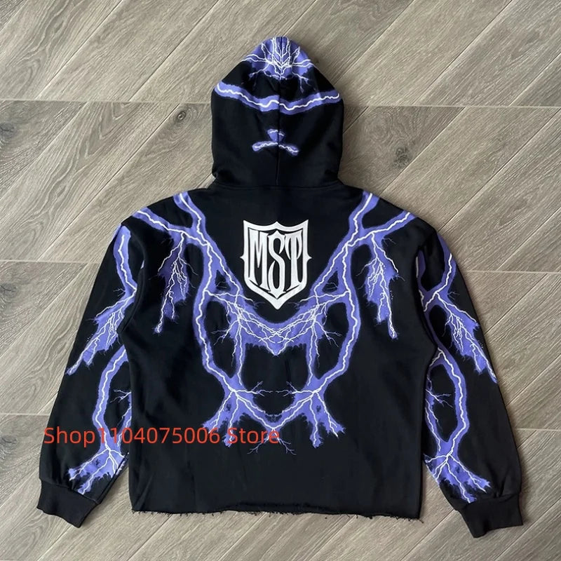 Lightning Pattern Reflective Hooded Sweatshirt – Missing Since Thursday Streetwear Unisex Winter Hoodie für Männer