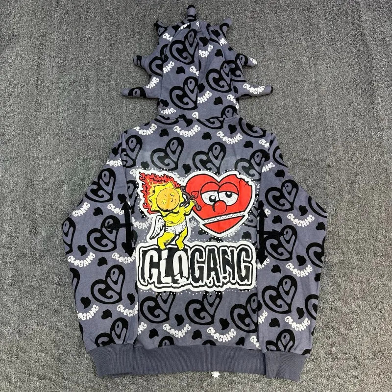 Unisex Glo Gang Zip-Hoodie – Streetstyle mit Cartoon-Print