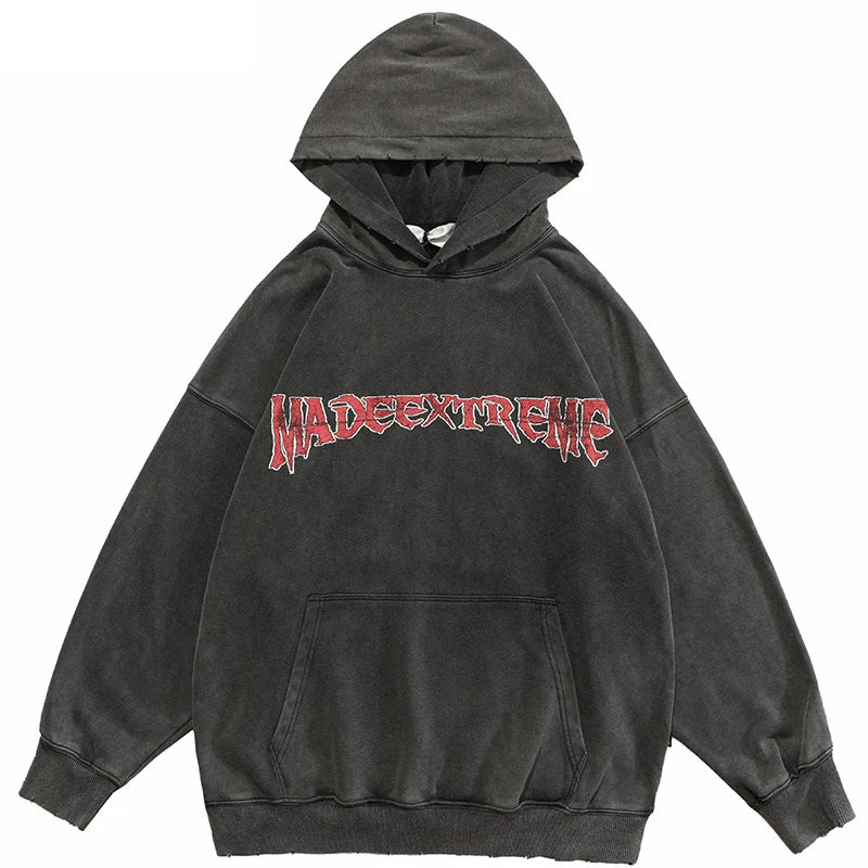 Herren Hoodie mit Arabischem Weißer Taube Muster – Hip Hop Streetwear, Retro Washed Baumwoll-Pullover mit Kapuze
