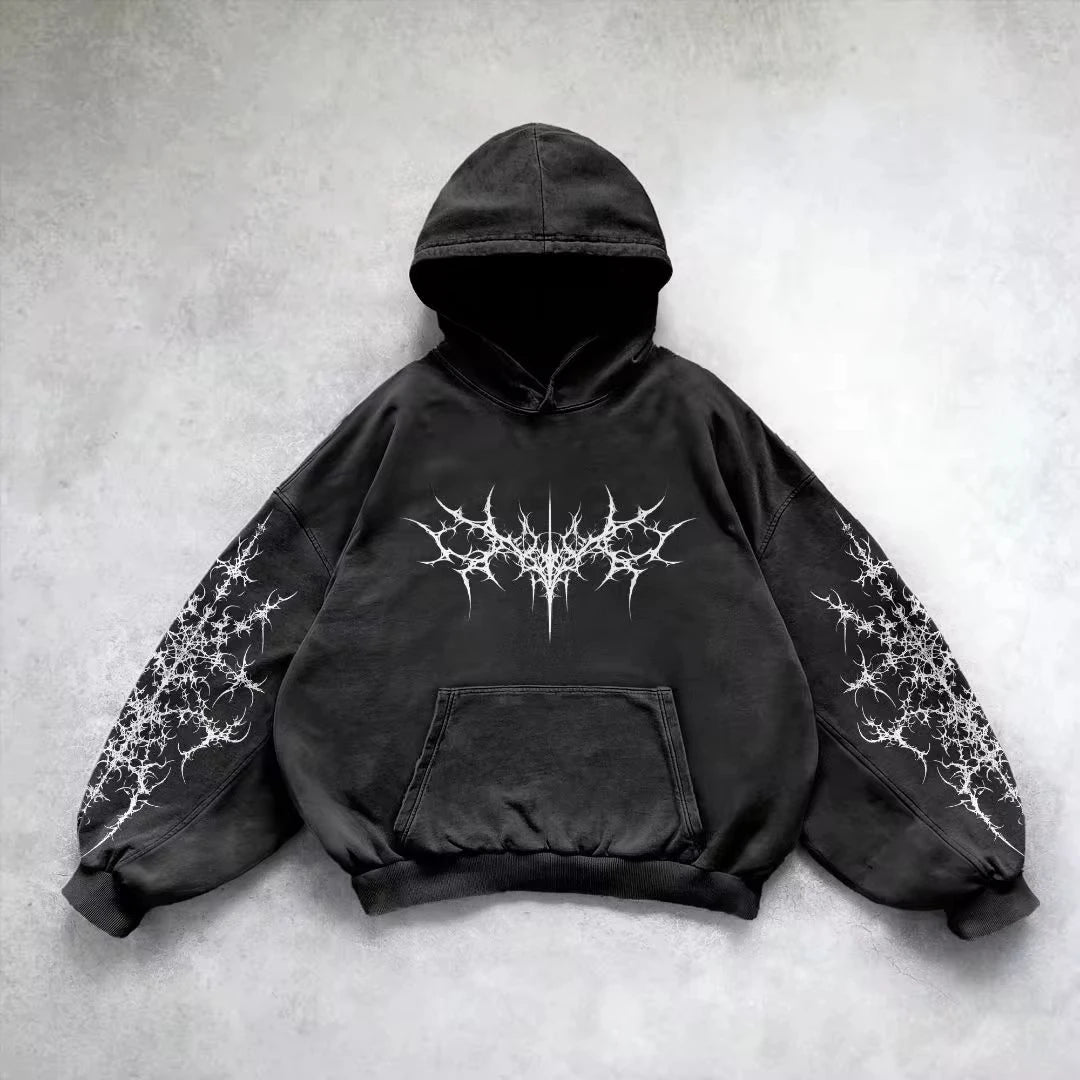 Retro Gothic Graphic Print Hip Hop Hoodie – Y2K Grunge Punk Pullover für Männer & Frauen