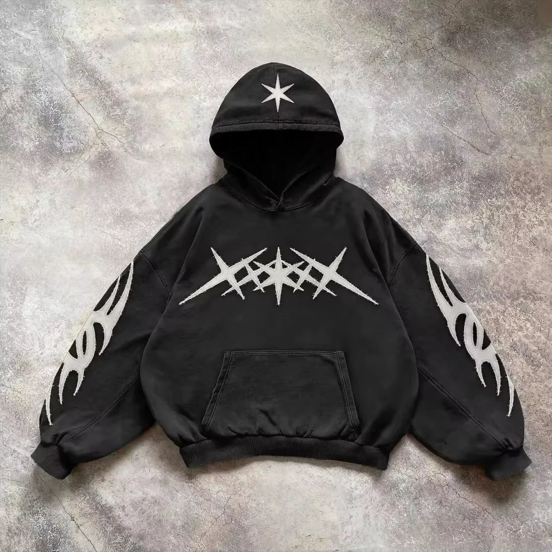 Retro Gothic Graphic Print Hip Hop Hoodie – Y2K Grunge Punk Pullover für Männer & Frauen