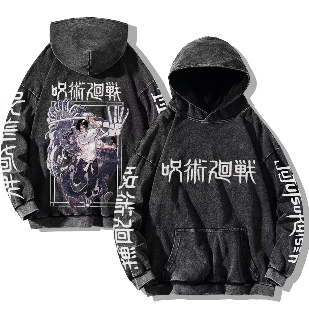 Vintage Anime Washed Hoodie – Hip Hop Streetwear Cartoon Sweatshirt für Männer und Frauen, Lässiger Oversized Long Sleeve Pullover, Y2K Kleidung