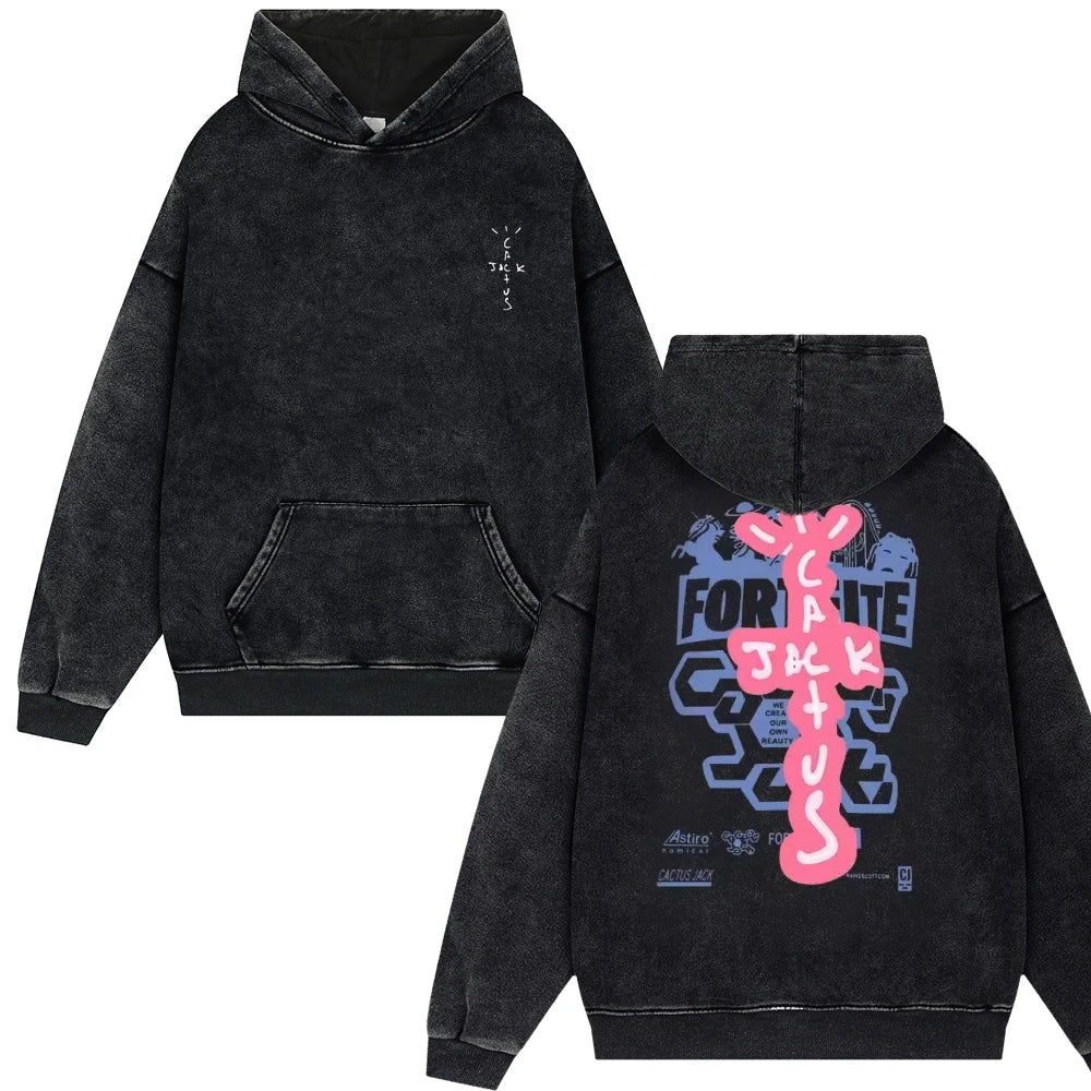 2025 Streetwear Travis Look "Mom I Can Fly" Vintage Washed Hoodies – Unisex Oversized Pullover für Männer und Frauen