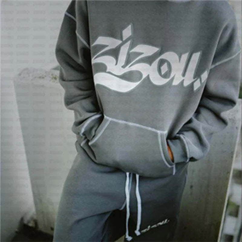 2024 Neu – Gothic Punk Streetwear Hoodie für Männer mit Letter Print – Y2K Oversized Zip-Up Hoodie