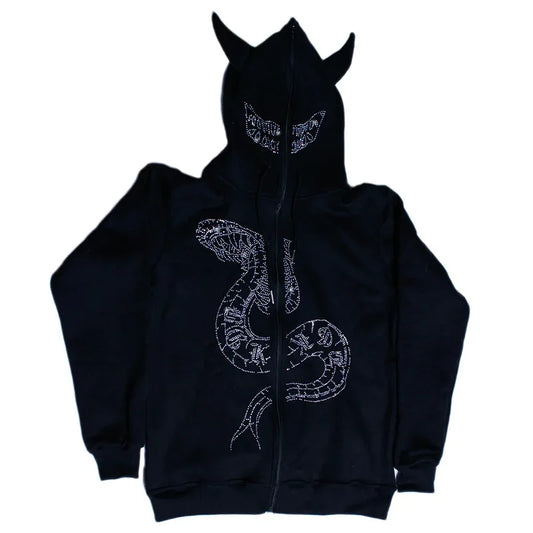 BIG PROMOTION Y2K Herbst- und Winter Männer Hoodie – Halloween Fierce Ox Horn Kapuzenjacke, Lockere Passform, Langarm Cardigan