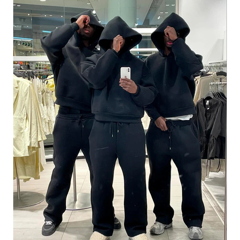 Casual 2-teiliges Set für Herren – Kapuzenpullover & Gerade Hose