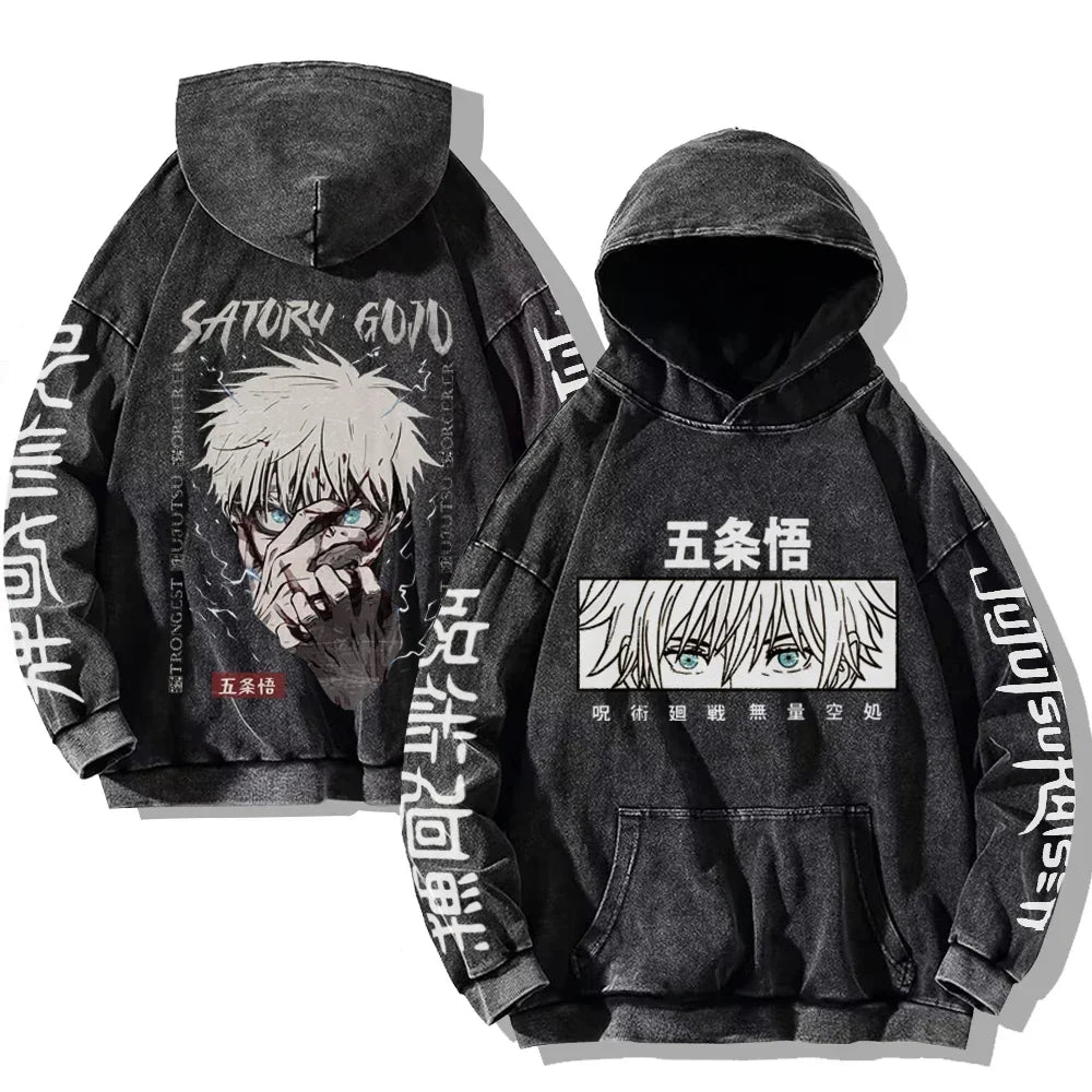 Vintage Anime Washed Hoodie – Hip Hop Streetwear Cartoon Sweatshirt für Männer und Frauen, Lässiger Oversized Long Sleeve Pullover, Y2K Kleidung