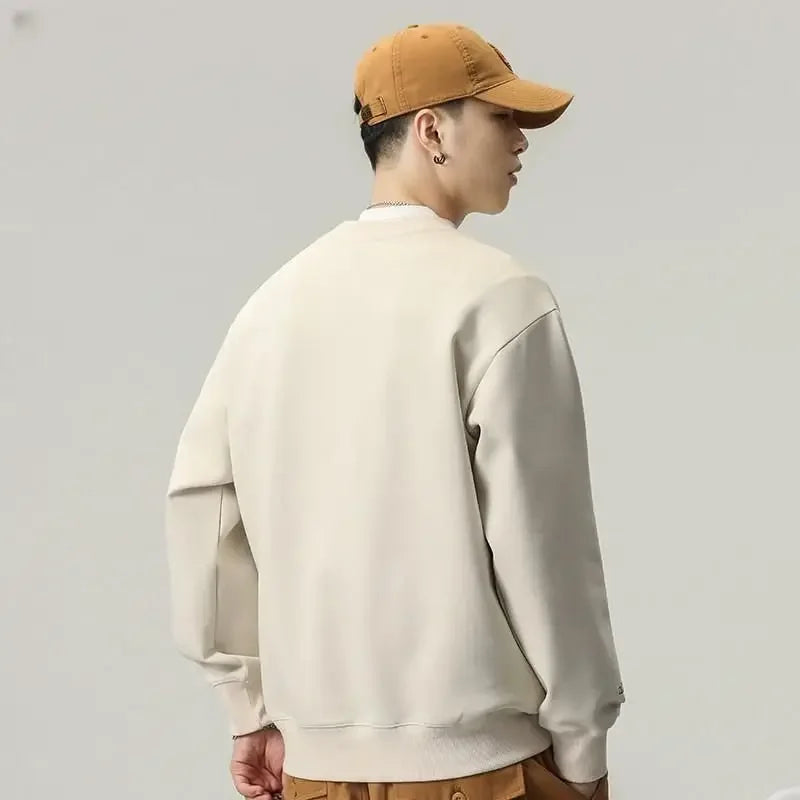 Herren Pullover Sweatshirt – Rundhals, Ohne Kapuze, Schwarzes Letter-Design, Oversize,