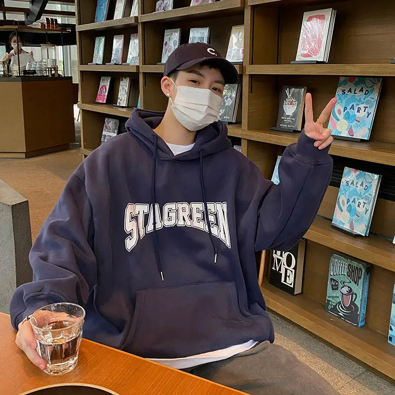 00% Baumwolle Oversized Hoodie mit Buchstabenprint – Y2K Streetwear für Männer & Frauen, Koreanischer Winter Kapuzenpullover