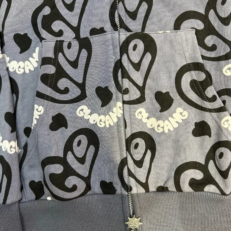 Unisex Glo Gang Zip Hoodie – Cartoon Grafik Print Street Style Hoodie für den Winter
