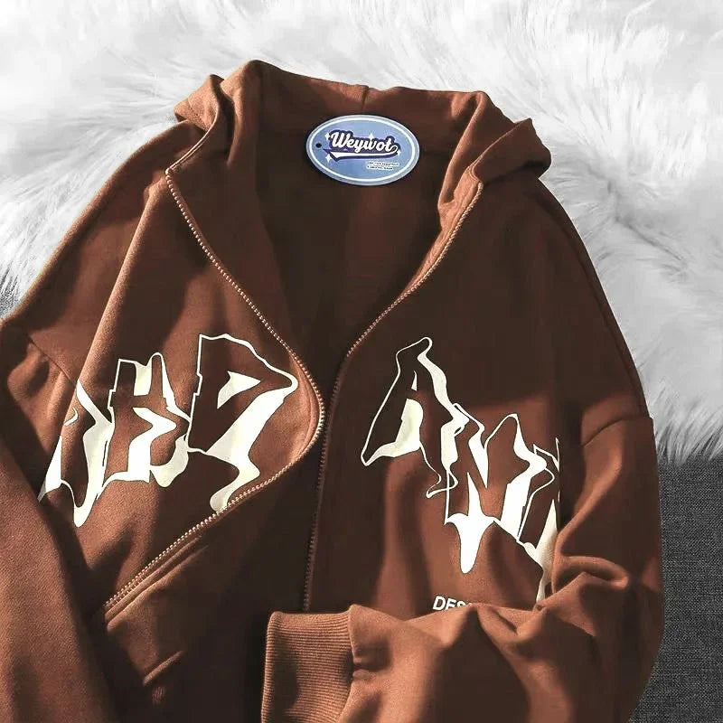 Y2K Harajuku Hoodie – Unisex Kapuzenpullover mit Reißverschluss im angesagten Streetwear-Look