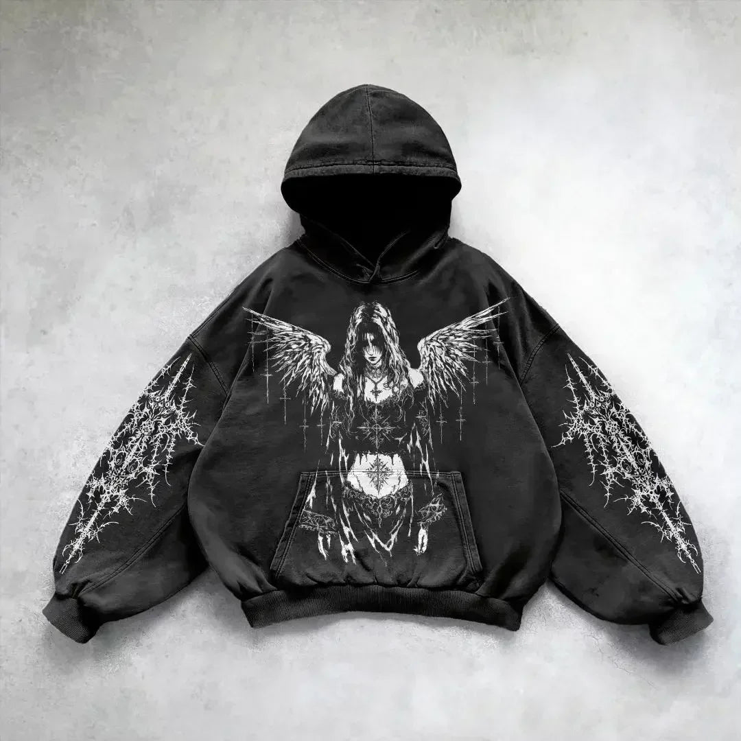 2025 Retro Y2K Hip Hop Fashion Zipper Hoodie – Langarm Streetwear Hoodie mit Druck für Männer