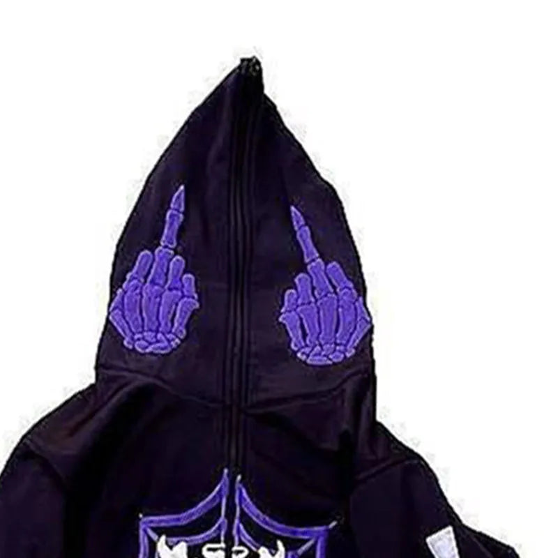 🔥 BIG PROMOTION – Y2K Zipper Hoodie mit Spinnennetz-Print | Harajuku Gothic Streetwear für Herbst & Winter (Unisex)