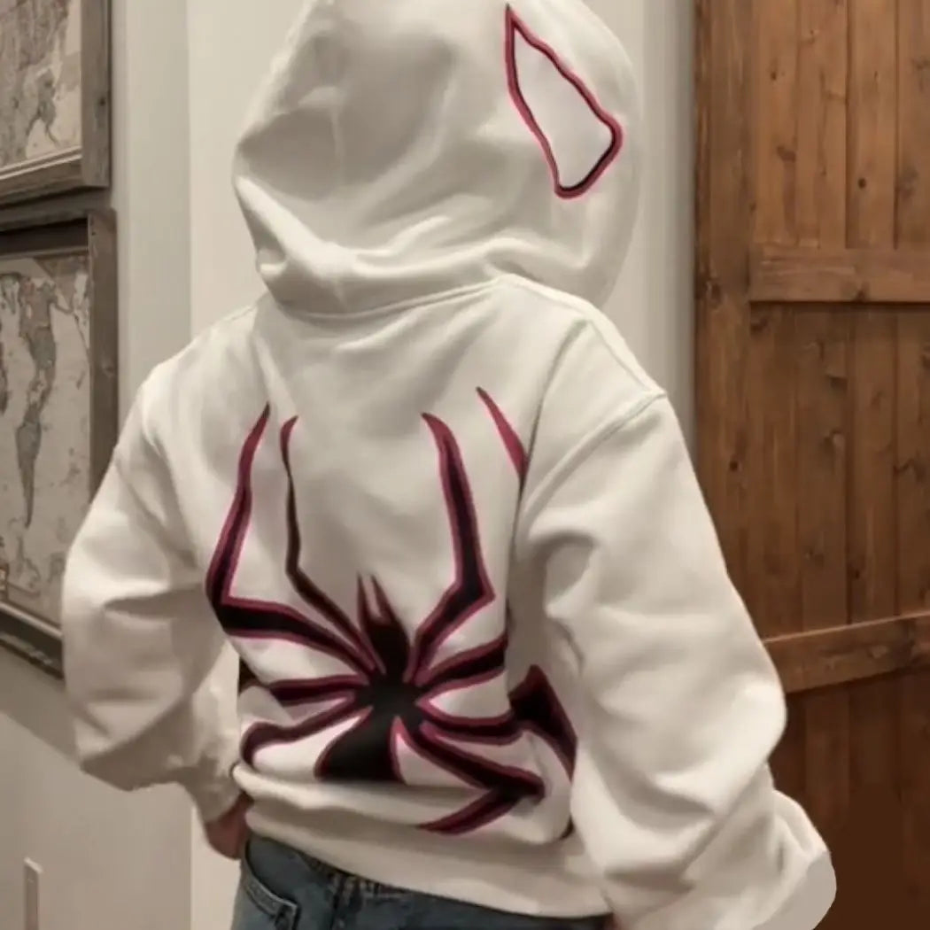 Full Zip Up Spider Hoodie für Damen und Herren – Streetwear Harajuku Grafik Oversized Jacke – Punk Gothic Y2K Hoodie