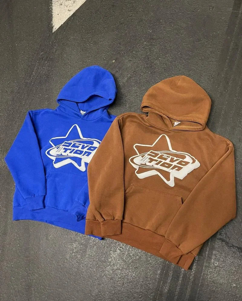 Oversized Zip-up Hoodie – Streetwear Spring Y2K Goth Punk mit Sternen-Print – Trendy Dünnes Material, Full-Face Hoodie