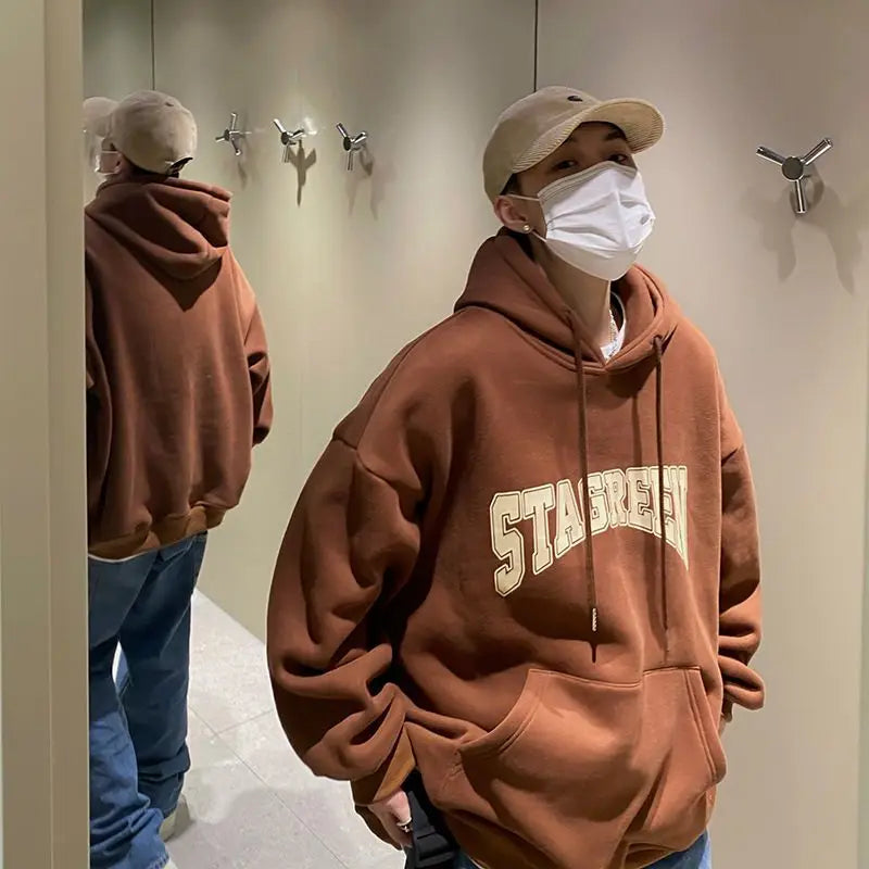 00% Baumwolle Oversized Hoodie mit Buchstabenprint – Y2K Streetwear für Männer & Frauen, Koreanischer Winter Kapuzenpullover