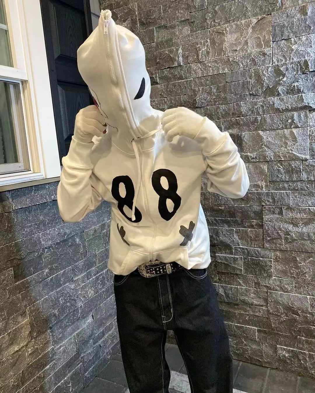 Y2K Skeleton Zip Hoodie – Oversized Gothic Sweatshirt für Damen & Herren