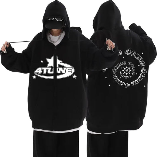 4Tune Y2K Art Aesthetic Graphic Zipper Hoodie – Unisex American Street Zip-Up Jacke