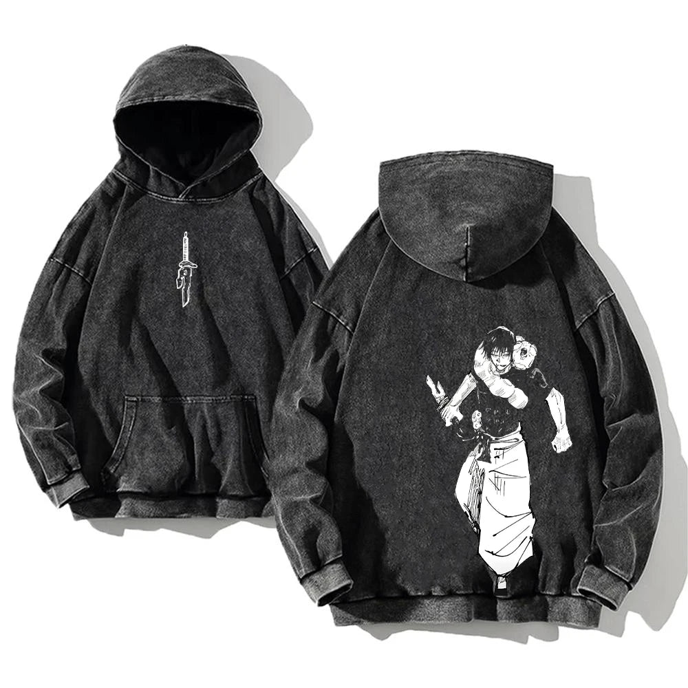 Vintage „Jujutsu Kaisen“ Hoodie – Acid Washed Anime Streetwear für Männer & Frauen