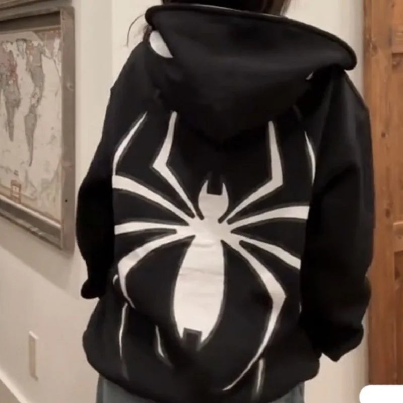 Full Zip Up Spider Hoodie für Damen und Herren – Streetwear Harajuku Grafik Oversized Jacke – Punk Gothic Y2K Hoodie