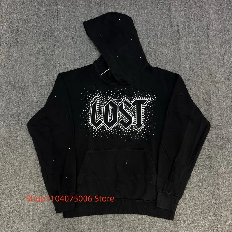 🖤 Lost Intricacy Hoodie mit Strass-Details – Schwarz | 100 % Baumwolle | Streetwear Look