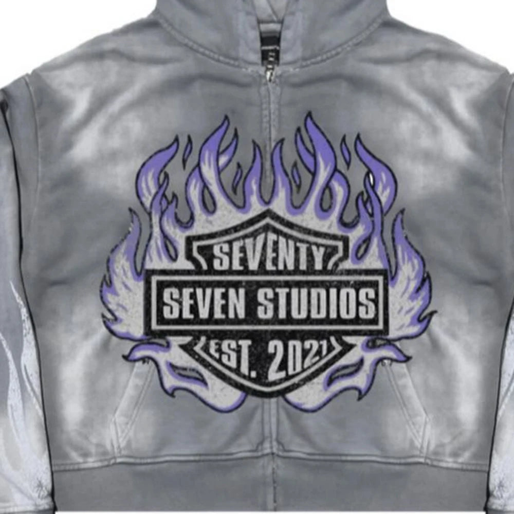 2024 Y2K Zip-Up Hoodie mit Letter-Print – Cyber Streetwear für Damen & Herren