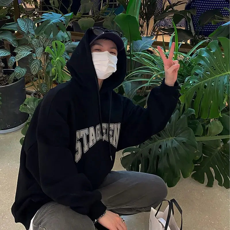 00% Baumwolle Oversized Hoodie mit Buchstabenprint – Y2K Streetwear für Männer & Frauen, Koreanischer Winter Kapuzenpullover