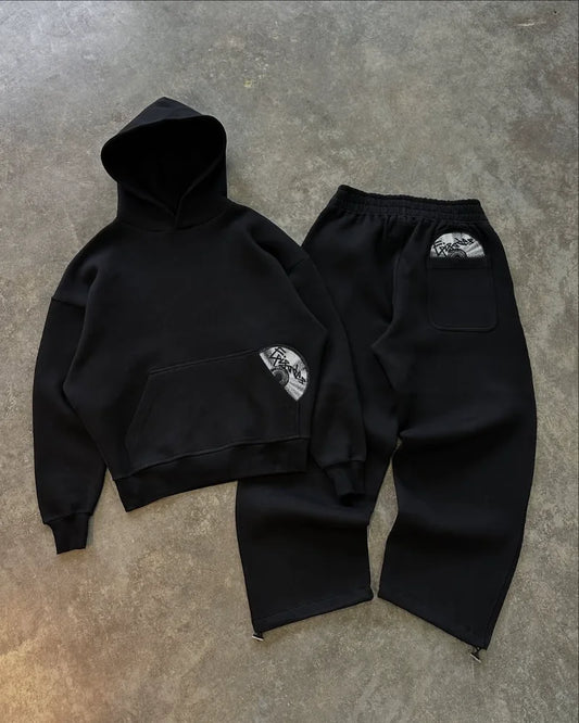 High Street Hip-Hop Herren Anzug – Modischer Pullover mit Gothic Harajuku Stickerei, Lockerer Casual Tracksuit für Männer