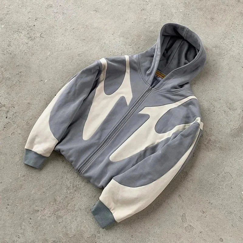 Retro "Devil Print" Zip-Hoodie – American Y2K Harajuku Style
