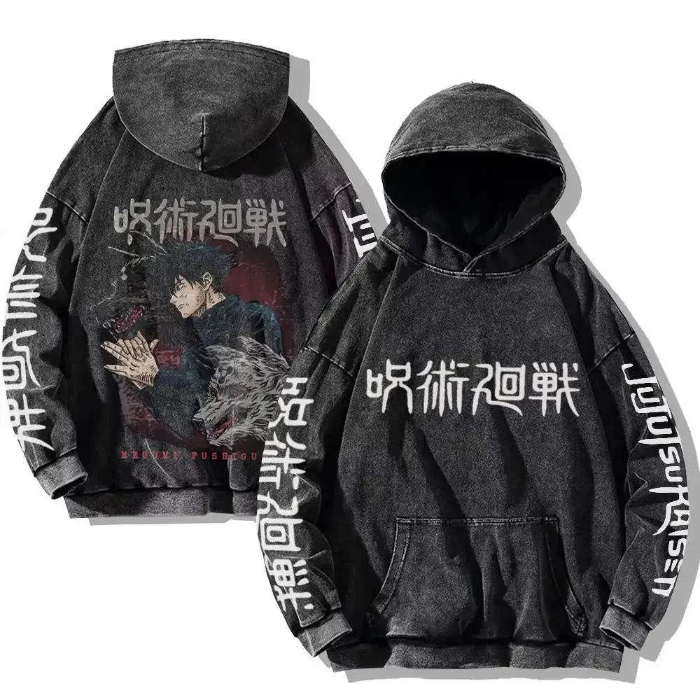Vintage Anime Washed Hoodie – Hip Hop Streetwear Cartoon Sweatshirt für Männer und Frauen, Lässiger Oversized Long Sleeve Pullover, Y2K Kleidung