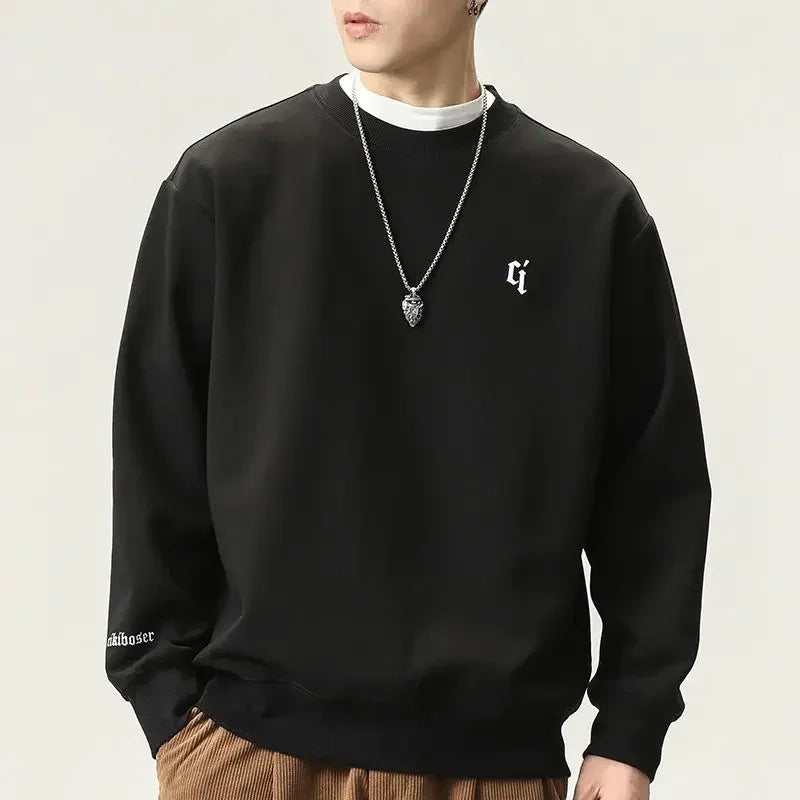 Herren Pullover Sweatshirt – Rundhals, Ohne Kapuze, Schwarzes Letter-Design, Oversize,