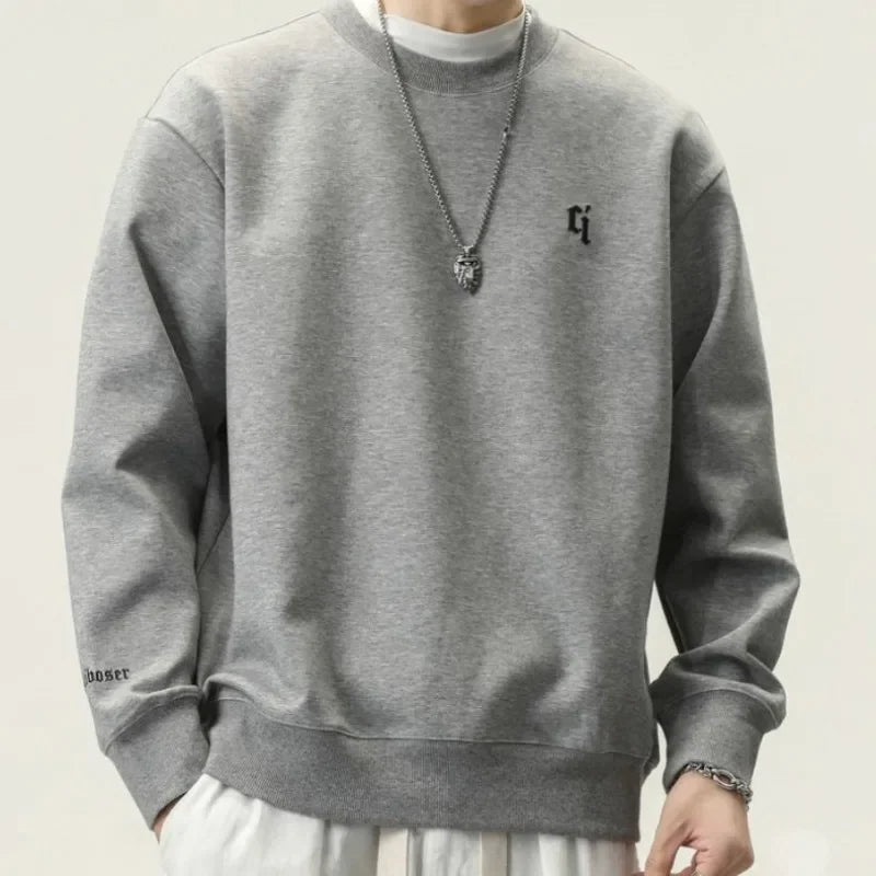 Herren Pullover Sweatshirt – Rundhals, Ohne Kapuze, Schwarzes Letter-Design, Oversize,