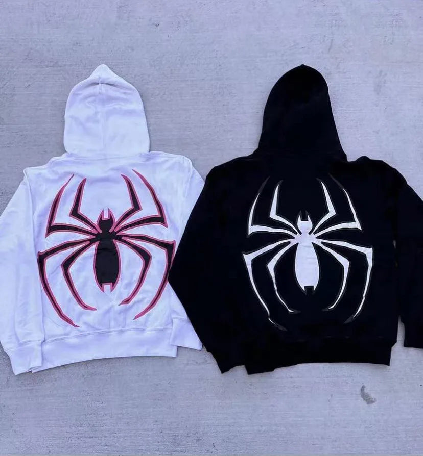 Full Zip Up Spider Hoodie für Damen und Herren – Streetwear Harajuku Grafik Oversized Jacke – Punk Gothic Y2K Hoodie