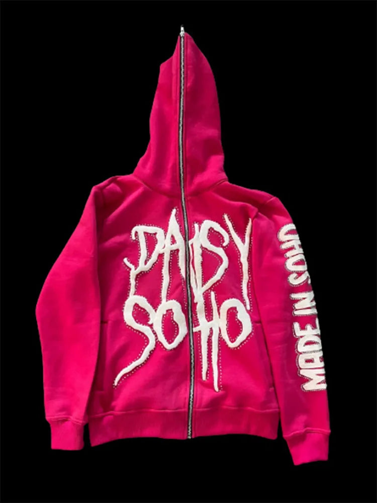 Y2K Hip Hop Zipper Hoodie 2025 – Retro Streetwear mit Letter-Print
