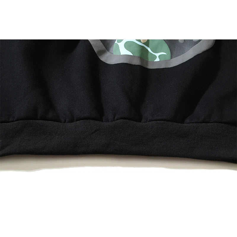 Europäisch-Amerikanischer Vintage Schwarzer Hoodie mit Totenkopf-Print - Rolling Cloud Foaming Print Kapuzenpullover für Männer