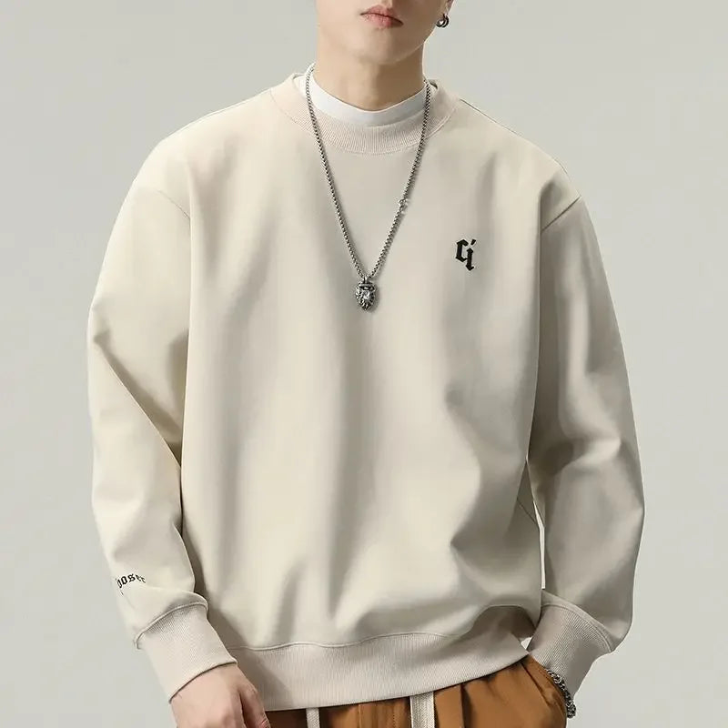 Herren Pullover Sweatshirt – Rundhals, Ohne Kapuze, Schwarzes Letter-Design, Oversize,