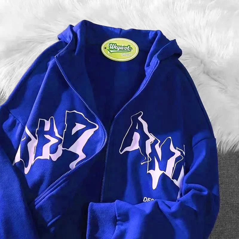 Y2K Harajuku Hoodie – Unisex Kapuzenpullover mit Reißverschluss im angesagten Streetwear-Look