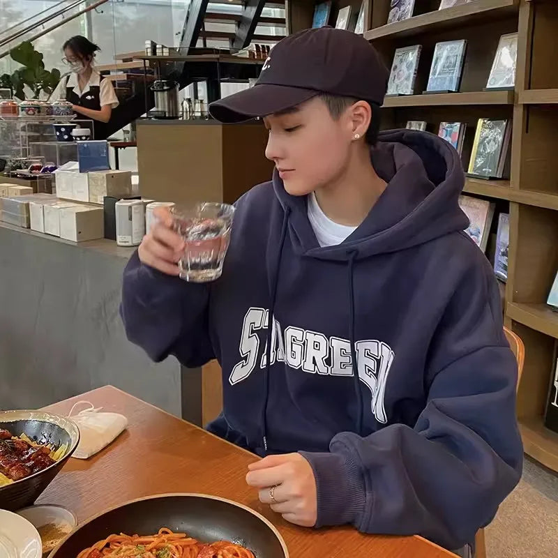 00% Baumwolle Oversized Hoodie mit Buchstabenprint – Y2K Streetwear für Männer & Frauen, Koreanischer Winter Kapuzenpullover