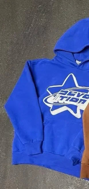Oversized Zip-up Hoodie – Streetwear Spring Y2K Goth Punk mit Sternen-Print – Trendy Dünnes Material, Full-Face Hoodie