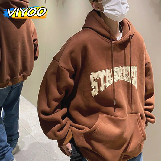 00% Baumwolle Oversized Hoodie mit Buchstabenprint – Y2K Streetwear für Männer & Frauen, Koreanischer Winter Kapuzenpullover