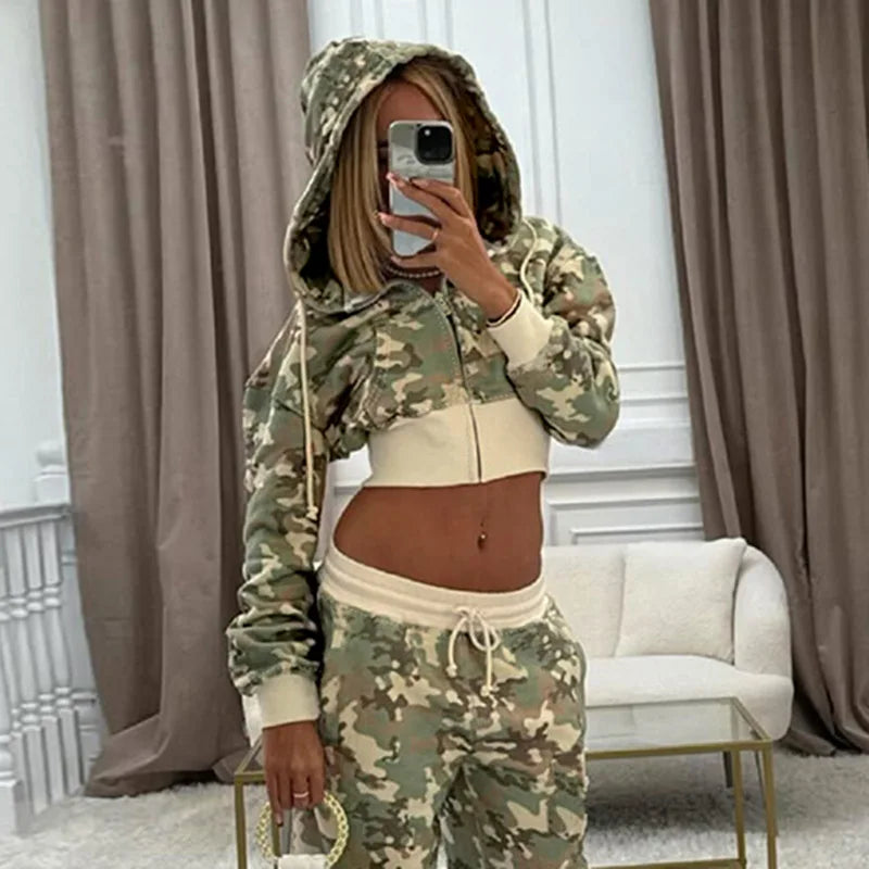 🌸 Damen Streetwear 2-Teiler – Bedrucktes Hoodie-Set mit Weitbein-Hose 🌸