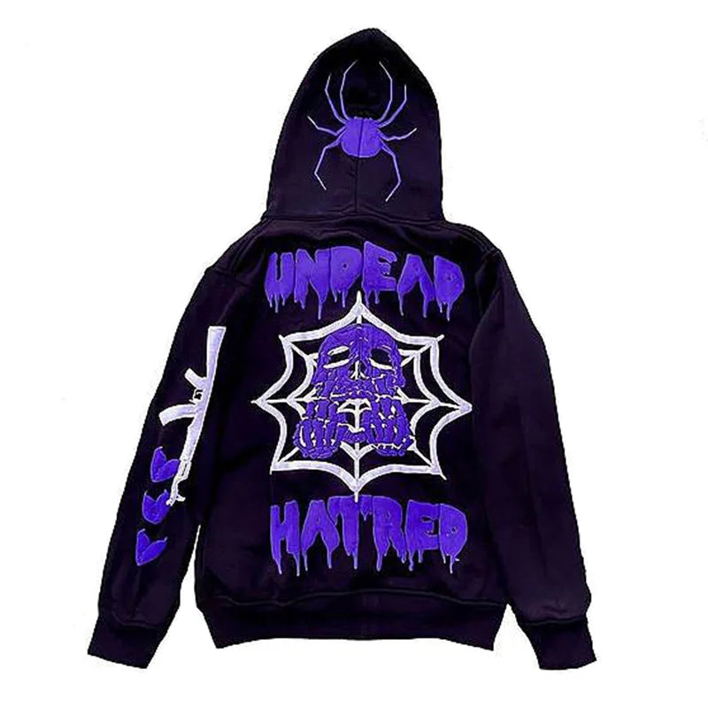 🔥 BIG PROMOTION – Y2K Zipper Hoodie mit Spinnennetz-Print | Harajuku Gothic Streetwear für Herbst & Winter (Unisex)