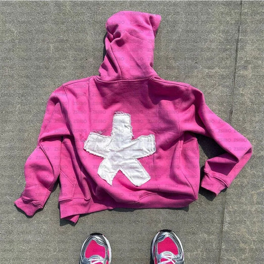 Y2K Oversized Hoodie mit Reißverschluss – Hip-Hop Retro Patch Stickerei, Damen Hoodie