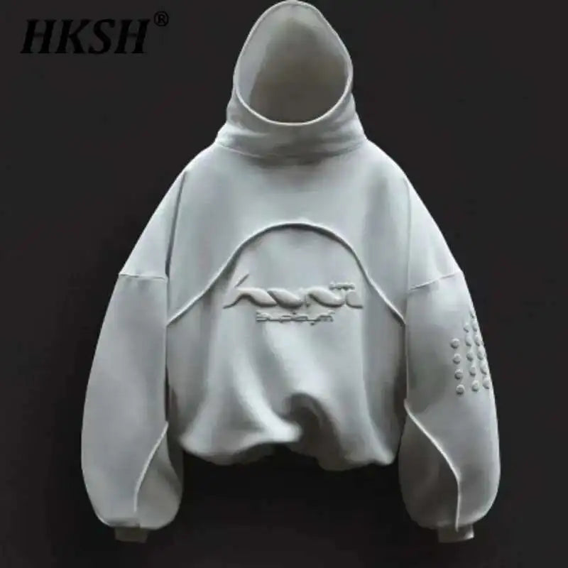 HKSH Herren Hoodie – Nischen-Design mit Schaumdruck, Weißer Kapuzenpullover für Frühjahr & Herbst, Streetwear